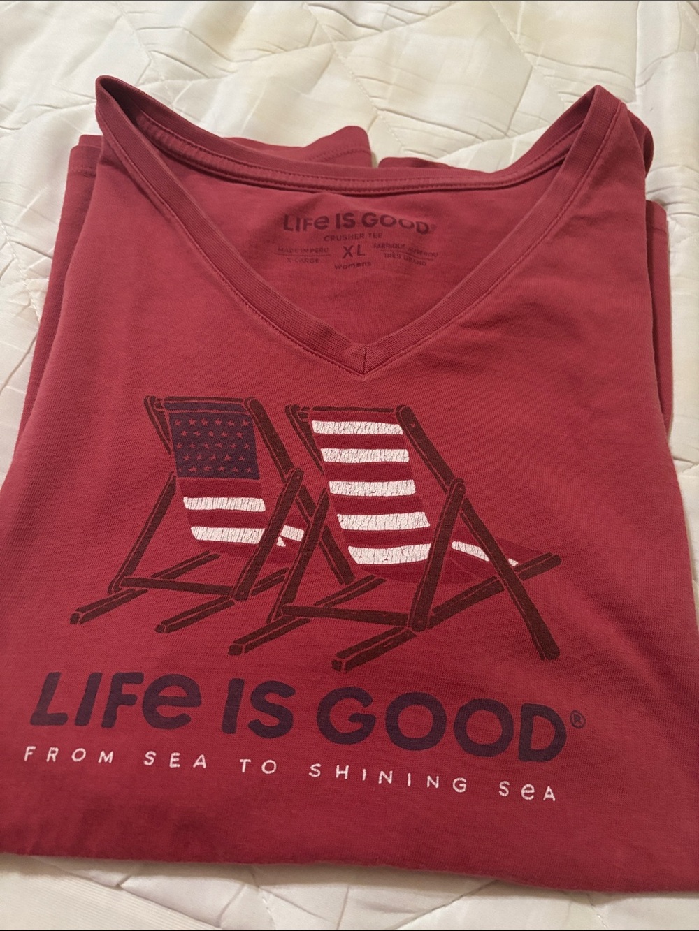 Life Is Good Red Vintage V-Neck Crusher Tee - Picture 5 of 5